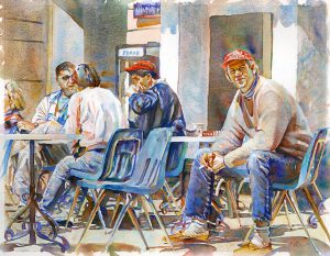 café scene watercolor