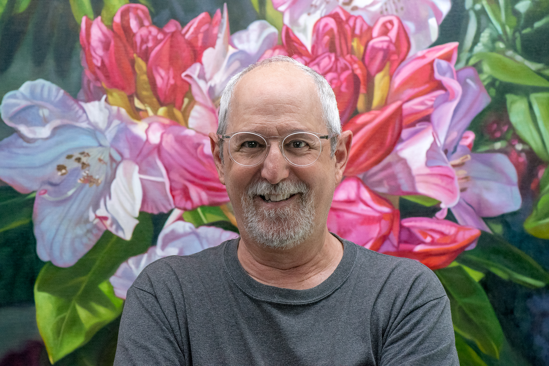 paul baldassini portrait with rhododendron painting