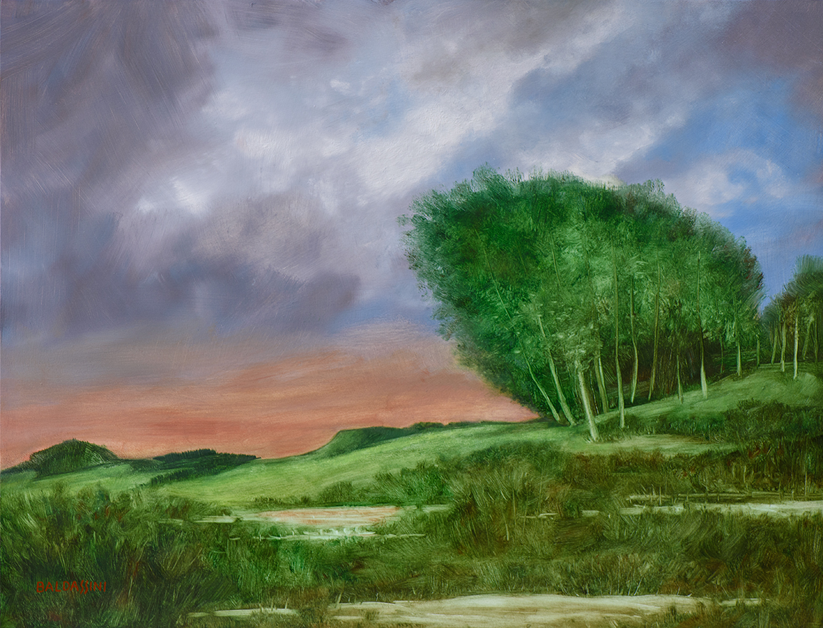expressive tonalist landscape composition with sky & clouds oil painting